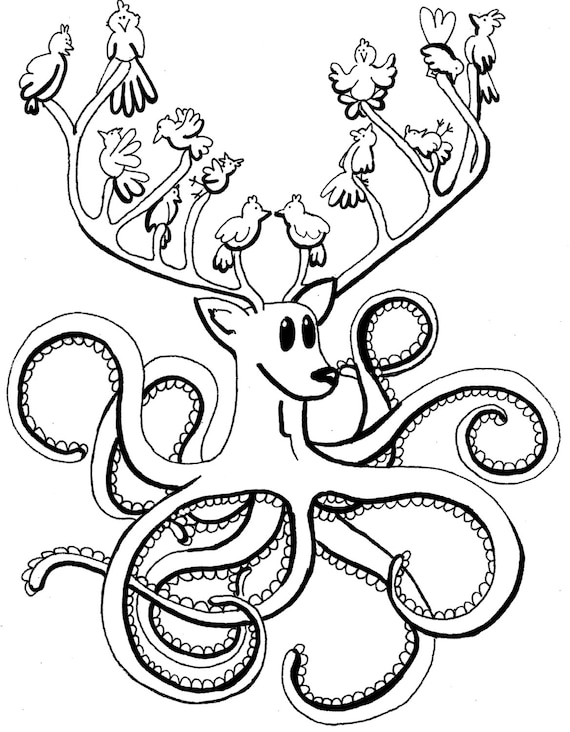 Download Items similar to Adult Coloring Page, Steampunk Coloring Page, Unlikely Animal Pairings, Octopus ...