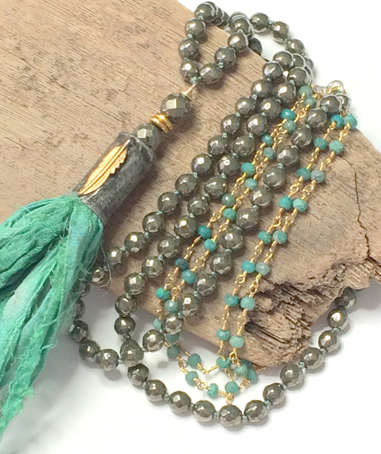 Boho Long Beaded Necklace Sari Silk Tassel by LoveandLulu on Etsy