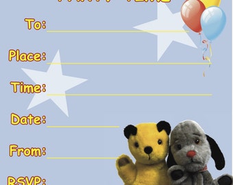 Handmade Birthday/Party Invites/Invitations. Sooty and Sweep. 10 pack.