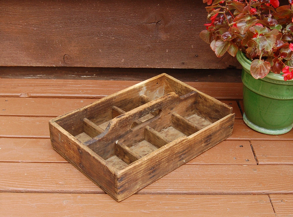 Rustic Wooden Divided Box, Vintage Wood Garden Box, Primitive Parts Box ...