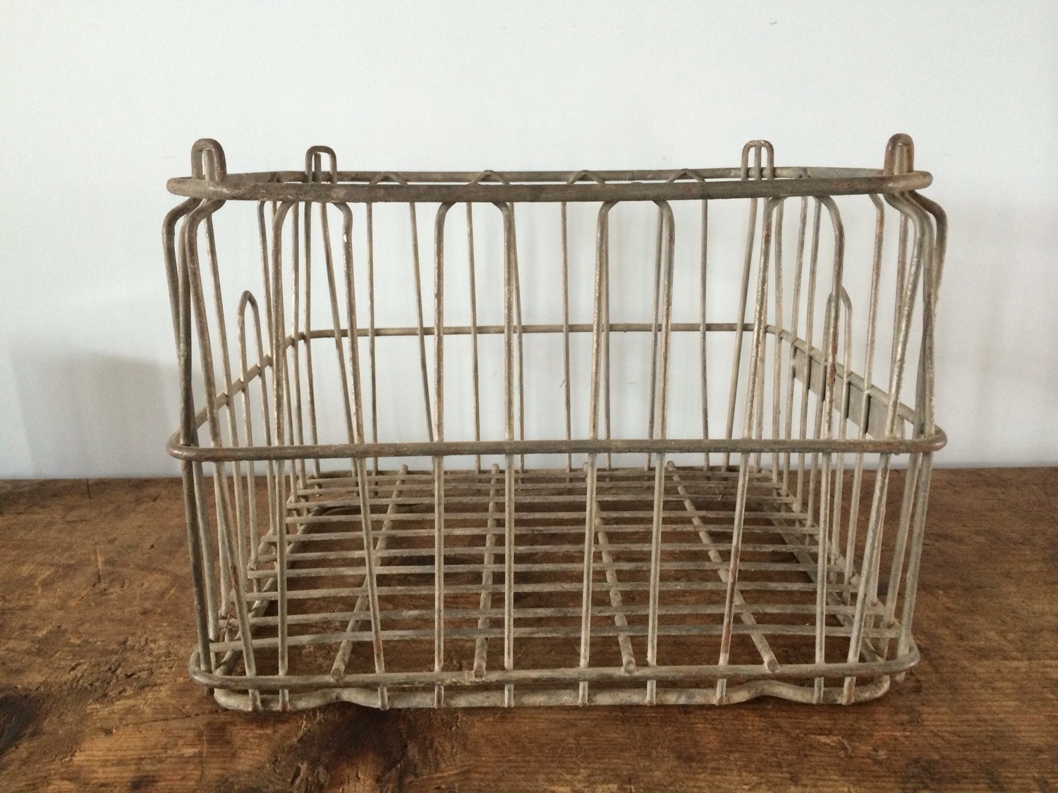 3 AvailableVintage Stackable Metal Dairy Crates by eddysmercantile