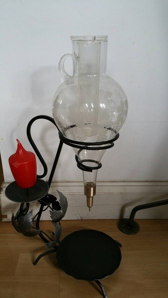 Vintage Etched Glass Wine Decanter Aerator Etched Wine Leaves