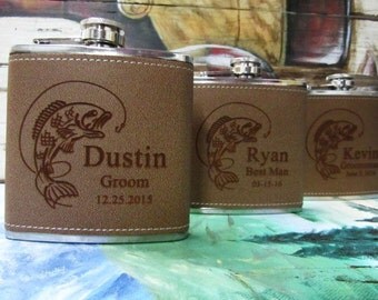 Set of 12 Groomsmen Gift Flask with Fishing Design, Best Man, Father of Bride, Father of the Groom, Usher, Master of Ceremonies, Groom