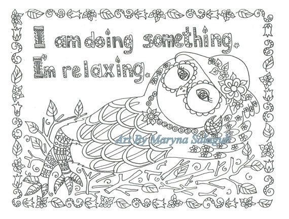 Coloring page relaxing owl Download print color Digital file