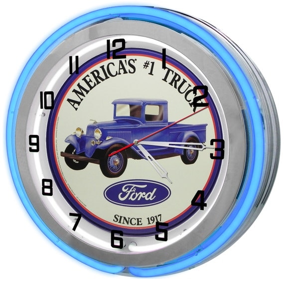 Ford Trucks Blue Double Neon Clock