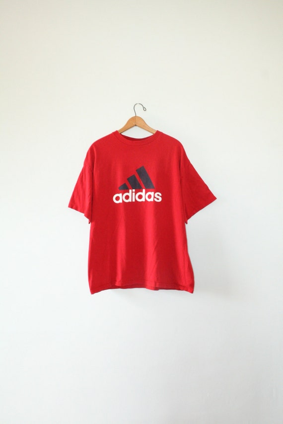 RED ADIDAS TEE // size large // 90s // t-shirt // minimal