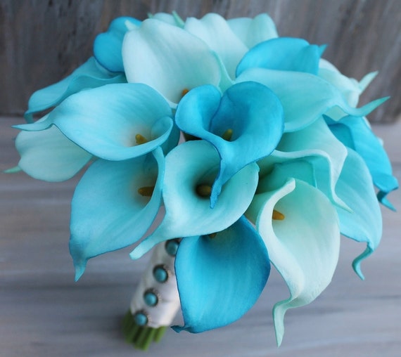 Wedding Bouquet Turquoise Calla Lilly Bouquet Bridal Bouquet