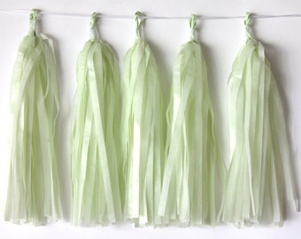 Tissue Paper Tassel Garlands 5 Light Green Tassel Garlands Birthday Baby Shower Wedding Party "Same Day Shipping"