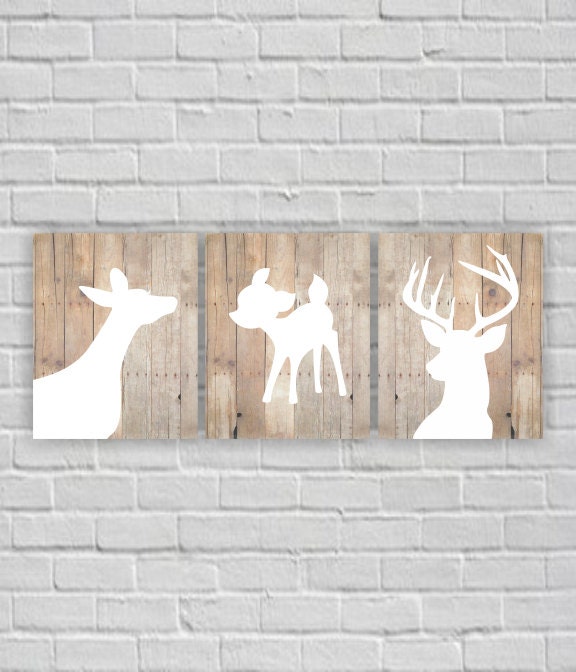rustic nursery art print deer head stencil fawn silhouette