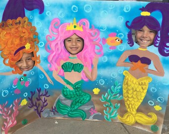 Mermaid Party- Mermaid Birthday- Mermaid Cutout- Mermaid Photo Stand In- Mermaid Face In The Hole- Mermaid Backdrop- Mermaid Decorations-