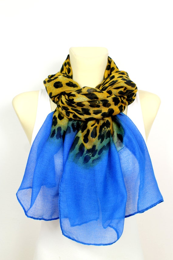 Leopard Print Scarf Blue Leopard Scarf Animal Print Scarf