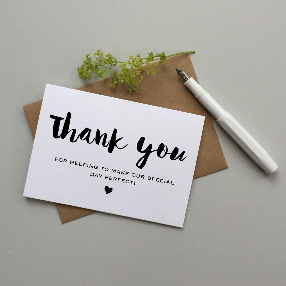 Wedding thank you card. Thank you card for wedding help.