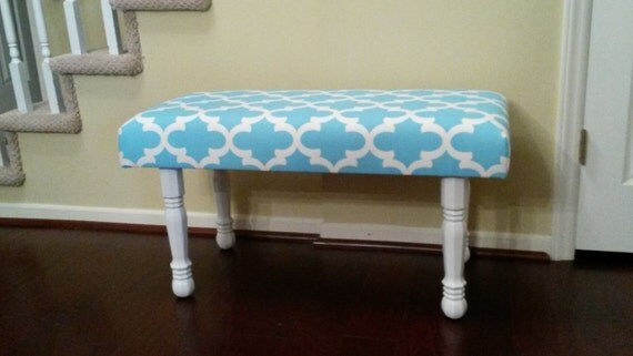 Upholstered Bench Blue And White