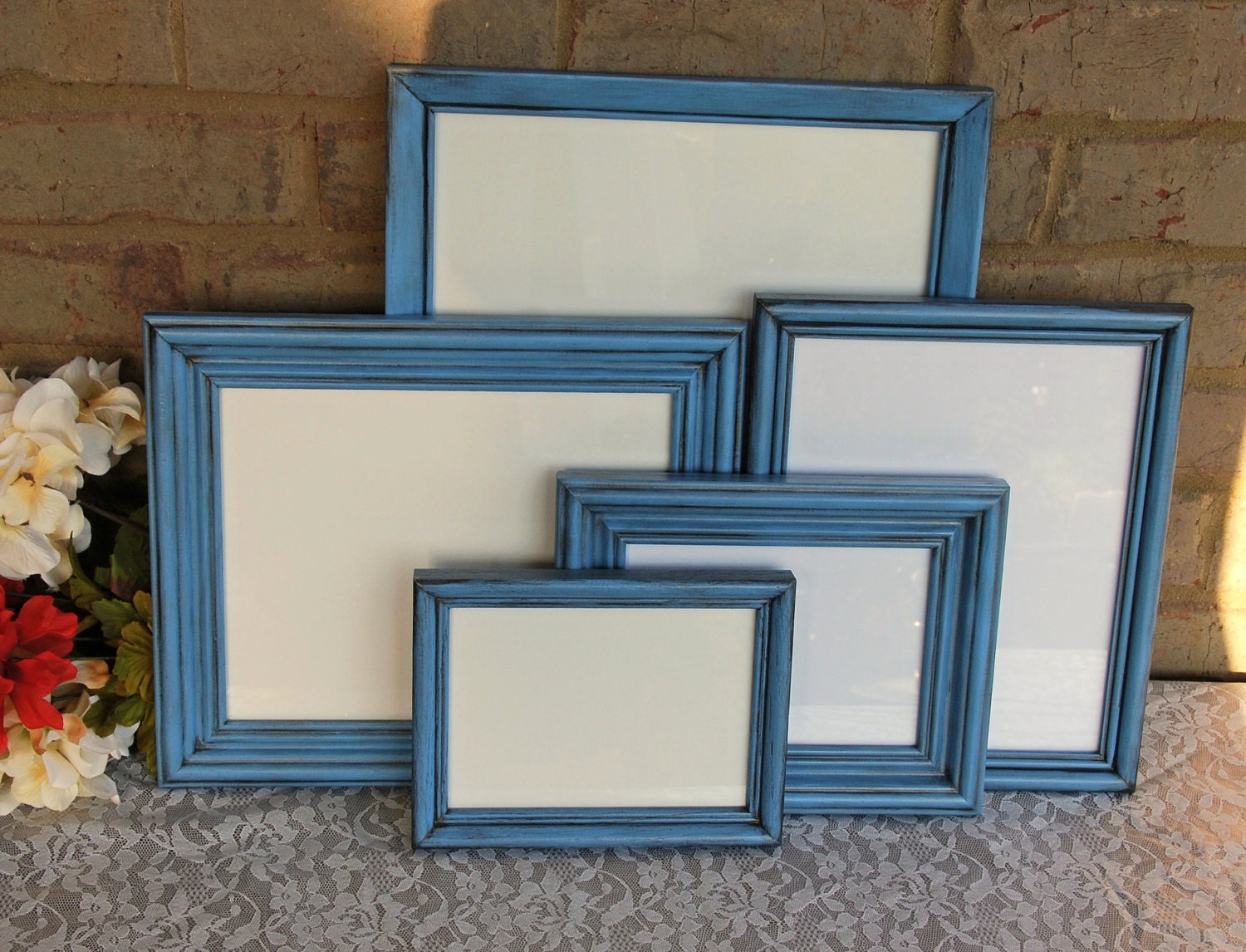 Coastal blue 8x10 frame set, Wood picture frames, Vintage nautical