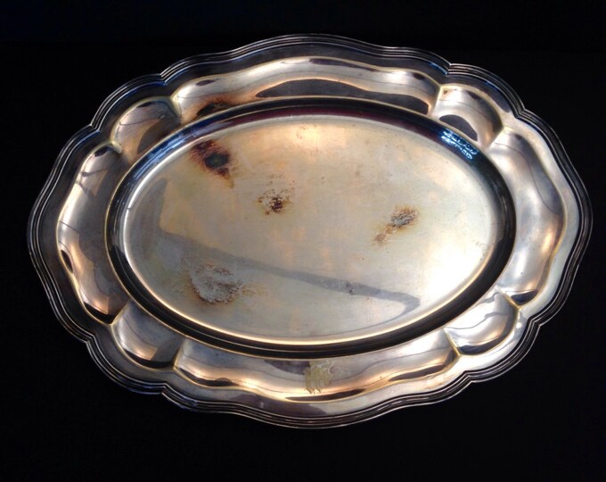 Storewide 25% Off SALE Vintage Large Oval Pairpoint Sheffield Silver Plate Serving Tray Featuring Classical Ruffled Garland Edge Design With