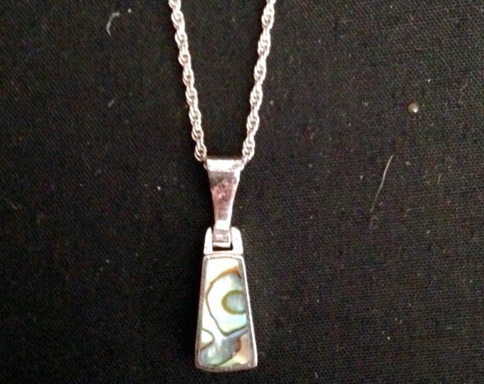 Storewide 25% Off SALE Vintage Sterling Silver Abalone Rectangular Shaped Pendant With Sterling Silver Necklace Featuring Unique Variegated