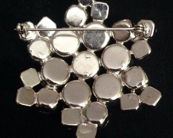 Storewide 25% Off SALE Vintage Snowflake Style Designer Cocktail Brooch Set With Beautiful Marquis Cut Clear Rhinestones