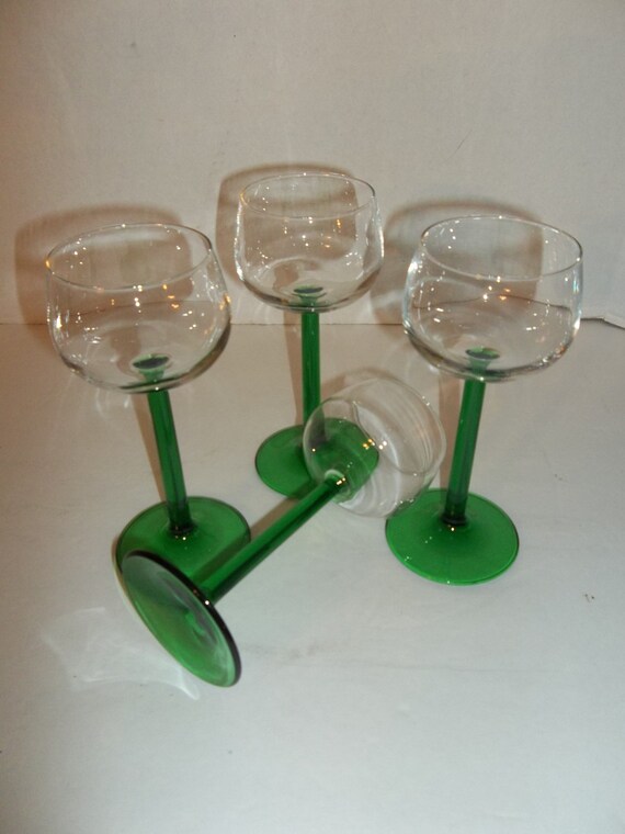 Set of 3 Green Stem Cordial Glasses by WoWitchofWest on Etsy