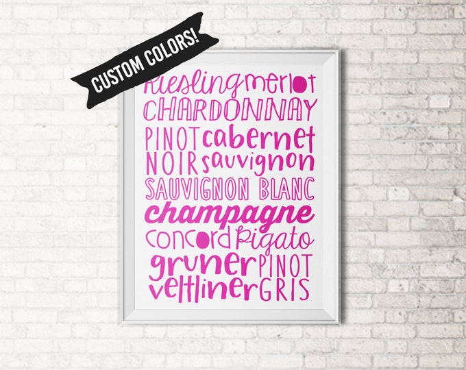 Wine Typography Kitchen Print Art - Choose your own colors!