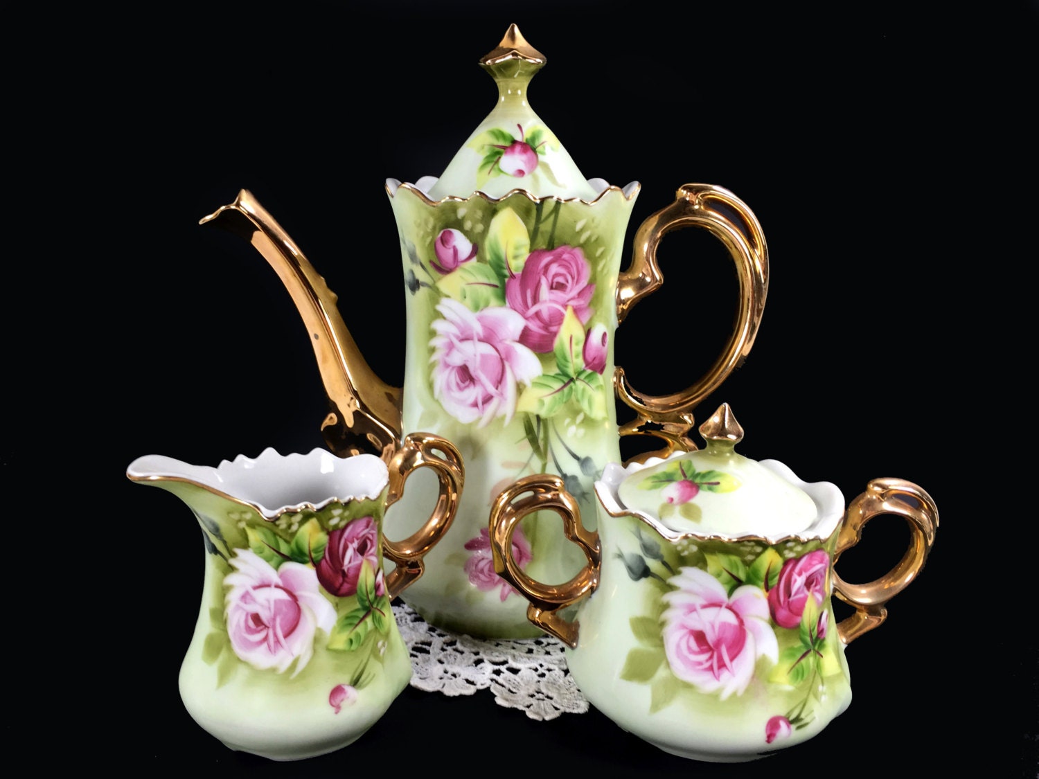 Lefton Heritage Teapot Tea Pot Sugar and Creamer Made in