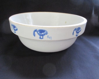 Vintage Stoneware Mixing/Serving Bowl w/Goose Stencil in Cobalt Blue ~ Signed CN