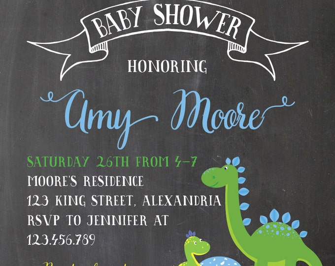 Dinosaur Baby Shower Invitation. Coed babyshower. Dino babyshower invite. Couples babyshower. Dinosaurs babyshower invite. Printable