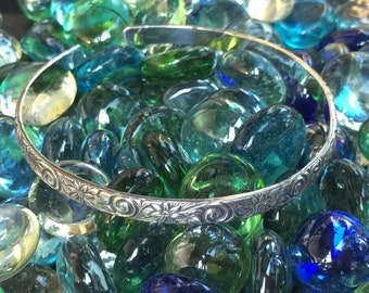 Daisy Scroll Sterling Silver Cuff Bracelet