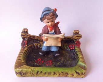 Hummel Like Ashtray / Hummel Like Figurine / Vintage Ashtray / Ceramic Ashtray / Hummel Like Boy / Ashtray /
