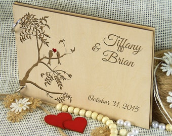 Unique custom Wedding-Anniversary-Bridal shower guest book, Personalized gift, Memory album, Laser engraved, Rustic theme, Wedding decor.