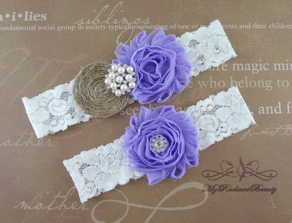 Garter, Wedding Garter, Bridal Garter, Burlap Garter, Rustic Garter, Handmade Garter Set, Violet Purple Shabby Garter, Garter Belt GTF0025V