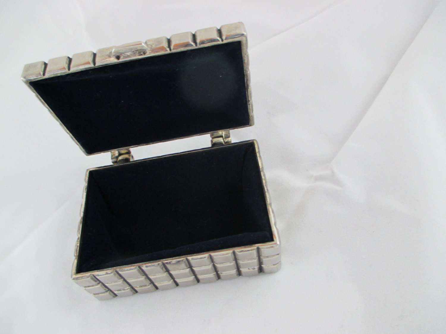 Silver jewelry box with royal blue fabric lining by SuddenlySeen