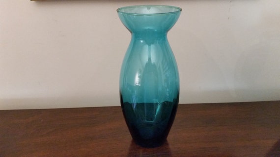 Teal Glass Flower Vase by TreasureWares on Etsy