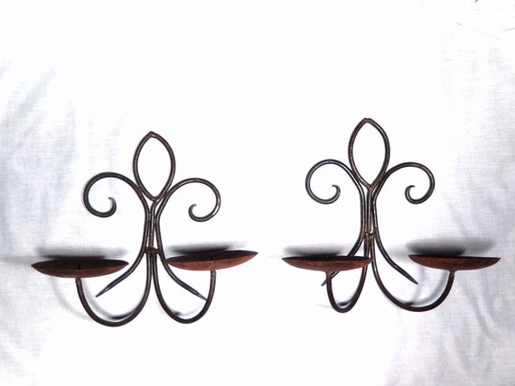 Black Wrought Iron Metal Pair of Sconces by RascalsRarities