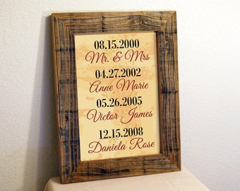 Important Dates Sign. Custom Family Name Sign in Yellow, Black & Red. Custom Signs. Rustic Signs. Reclaimed Wood Frame. Family Dates. 12x16
