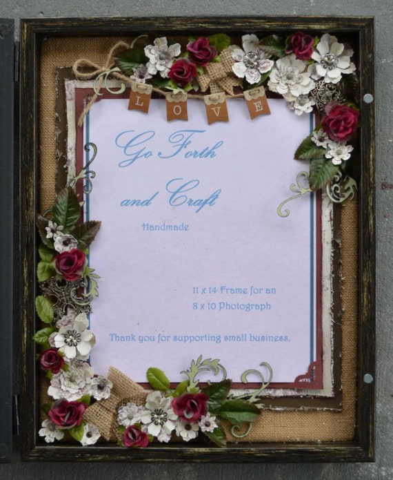 Distressed Wood Burlap Picture Frame Shadow Box by GoForthAndCraft