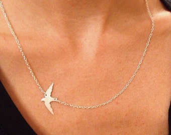 Seagull Necklace Sideways Bird necklace / Silver Bird Necklace / Seagull Jewelry / Sideways Flying Bird