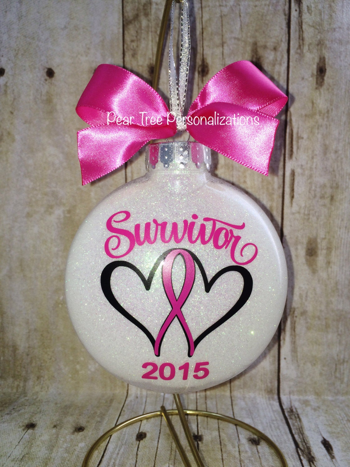 Breast Cancer Ornament Christmas Ornament Pink by PearTreePersonal