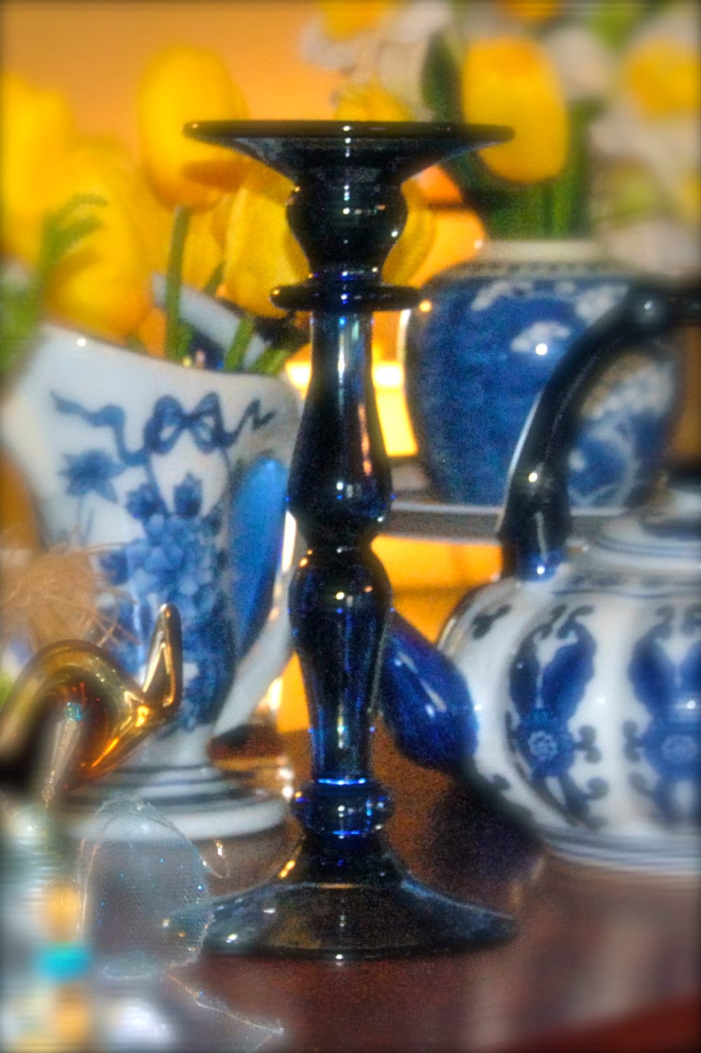 Cobalt Blue Glass Candle Holder Home Decor Blue by RubbishJunkee