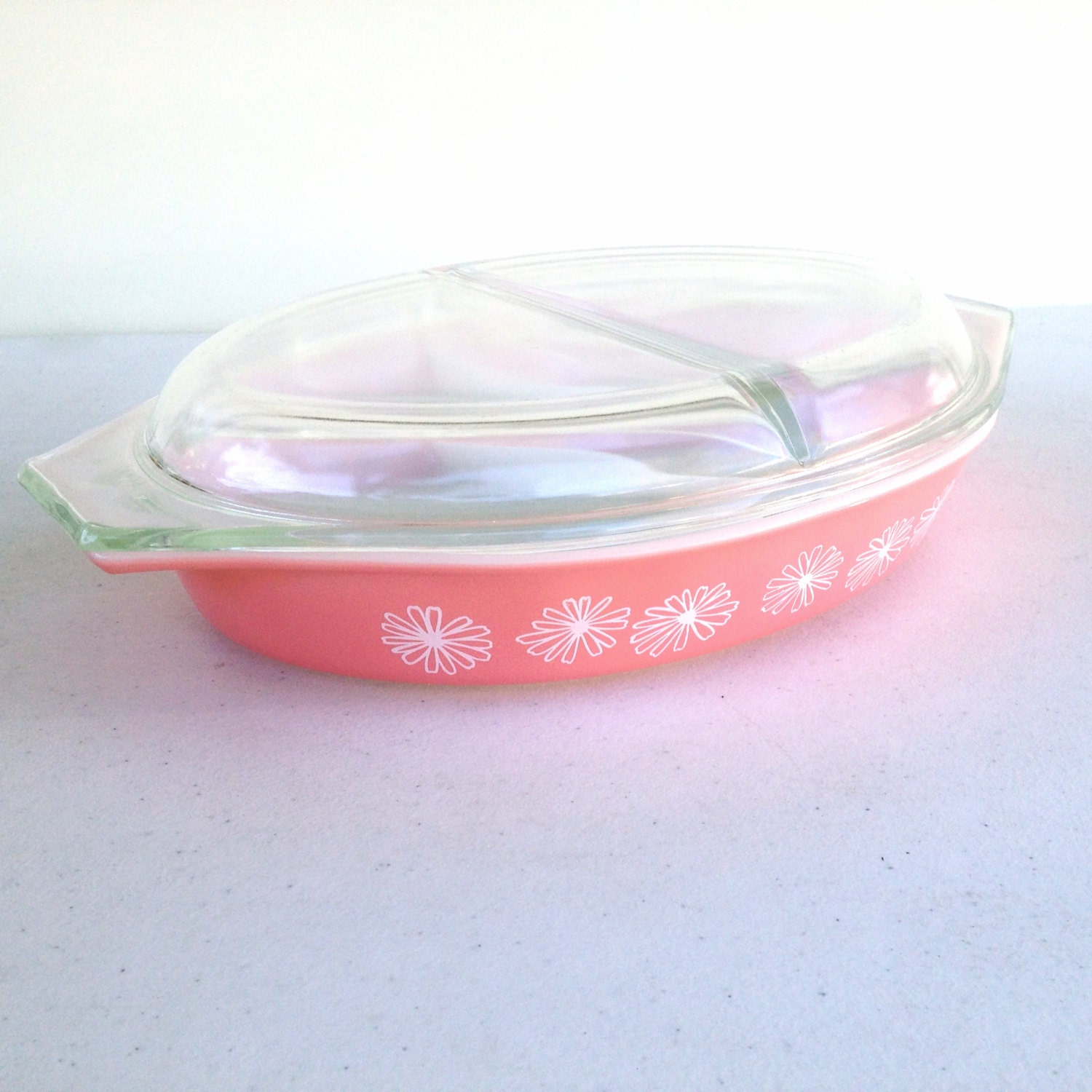 Vintage Pyrex Pink Daisy Oval Divided Serving Dish With Glass Lid – 1 1 ...