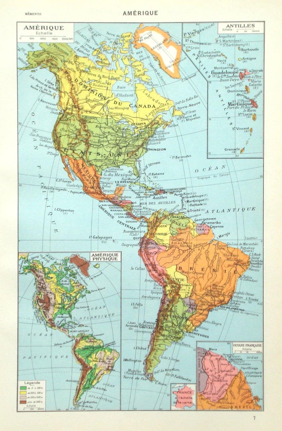 North South & Latin America Map Original 1936 Chart Print