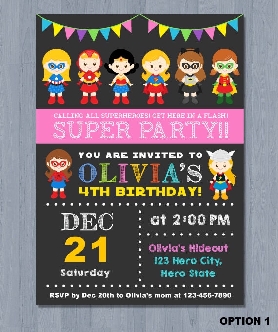 Superhero Girl Invitations 2