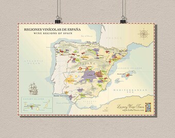 Spain Wine Region Map - Vintage Wine Poster Retro Food Drinks Art Reproduction Spain Map Kitchen Decor Wine Art t