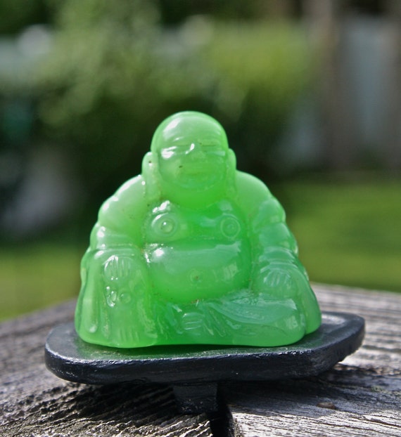 Happy Green Jade Buddha Statue With Stand