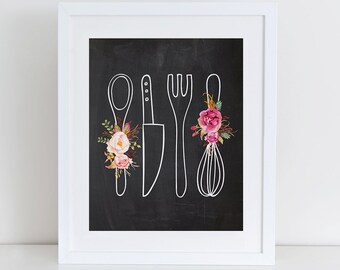 Kitchen Art Print, Kitchen Wall Decor, Instant Download, Printable Kitchen Decor, Digital Art Print, Chalkboard Kitchen Printable