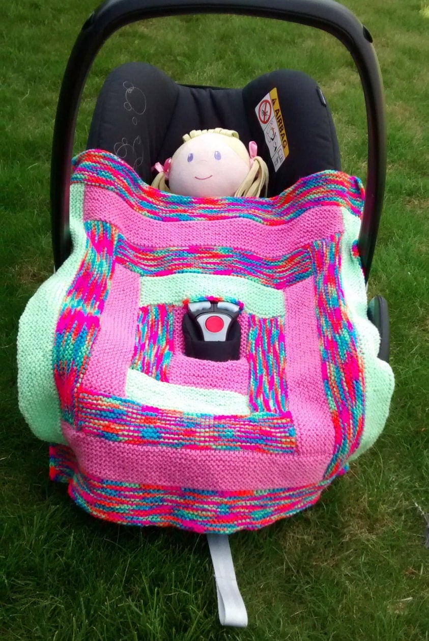 Hand knitted car seat blanket baby girl blanket stroller
