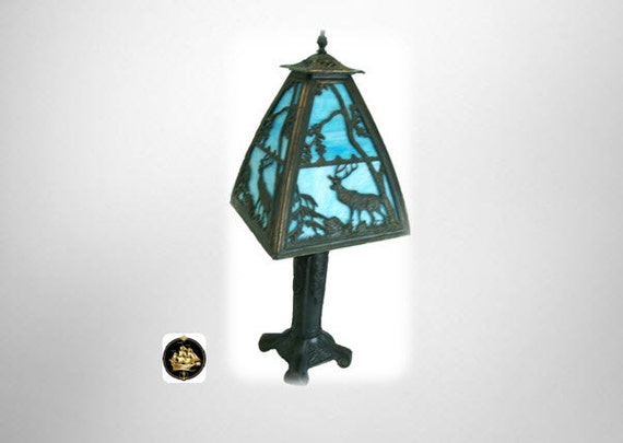 Blue Slag Glass Table Lamp 70