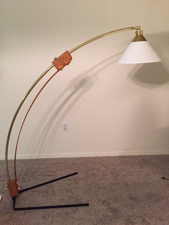 Vintage Modern Arc Floor Lamp Wood Brass by AtlasMidcentury