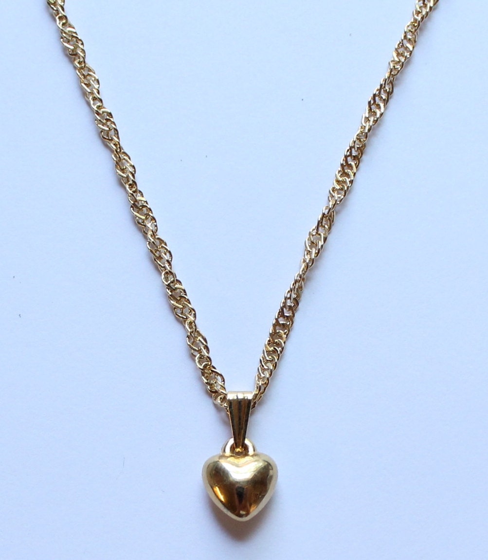 14K Yellow Gold Plate Heart Pendant Necklace by paststore on Etsy