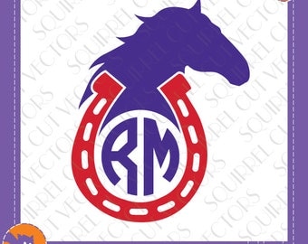 Horse and Horseshoe Monogram Frame SVG DXF EPS Cutting files