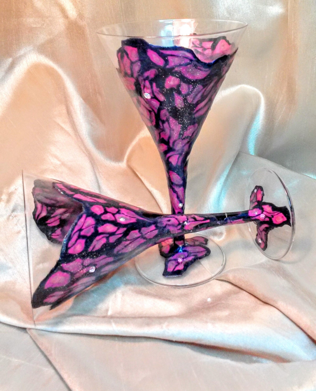 Pink Gothic cocktail glasses polymer cay by Merriebethplace